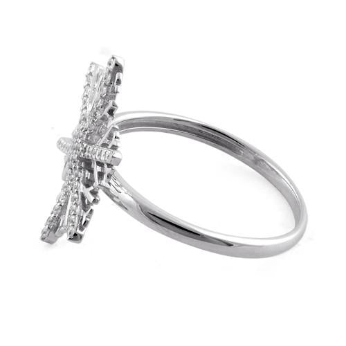 Sterling Silver Winter Snowflake Clear CZ Ring