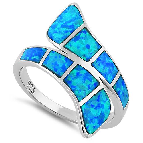 Blue Lab-Created Opal Inlay Three Stone Band In Sterling Silver - Foto 4