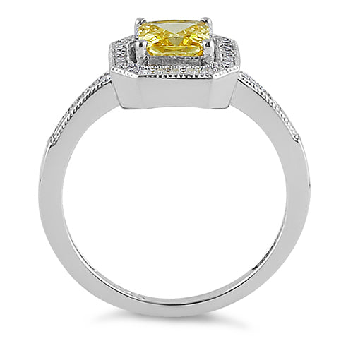 Sterling Silver Yellow CZ Cushion Halo Ring