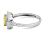 Sterling Silver Yellow CZ Cushion Halo Ring