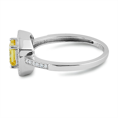 Sterling Silver Yellow CZ Cushion Halo Ring