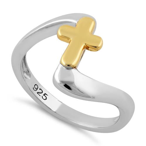 Sterling Silver Yellow Gold Two Tone Cross Ring