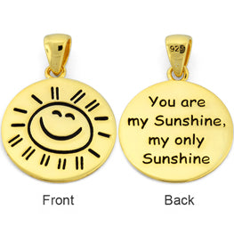 Sterling Silver Gold Plated "You are my Sunshine my only Sunshine" Large Pendant
