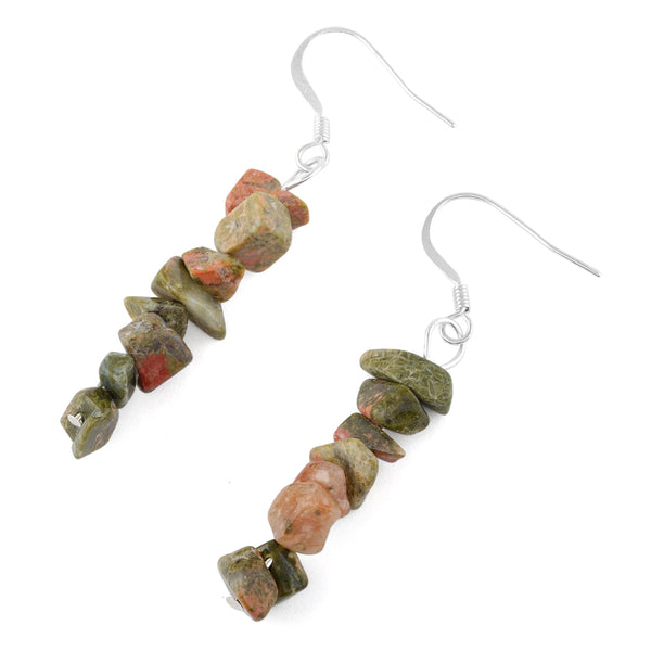 Unakite Picture Jasper Chips Dangle Earrings