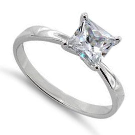 Sterling Silver Solitaire Princess Cut CZ Ring