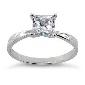 Sterling Silver Solitaire Princess Cut CZ Ring